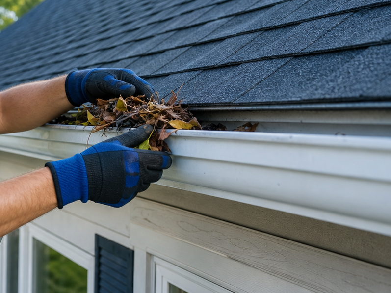 Professional gutter cleaning for a home exterior