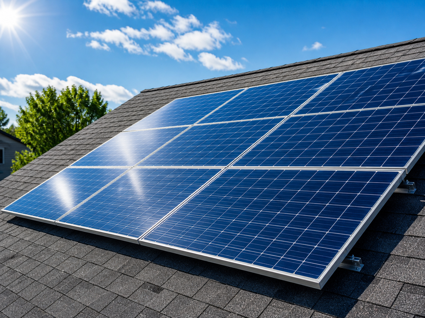 Clean solar panels on a residential roof
